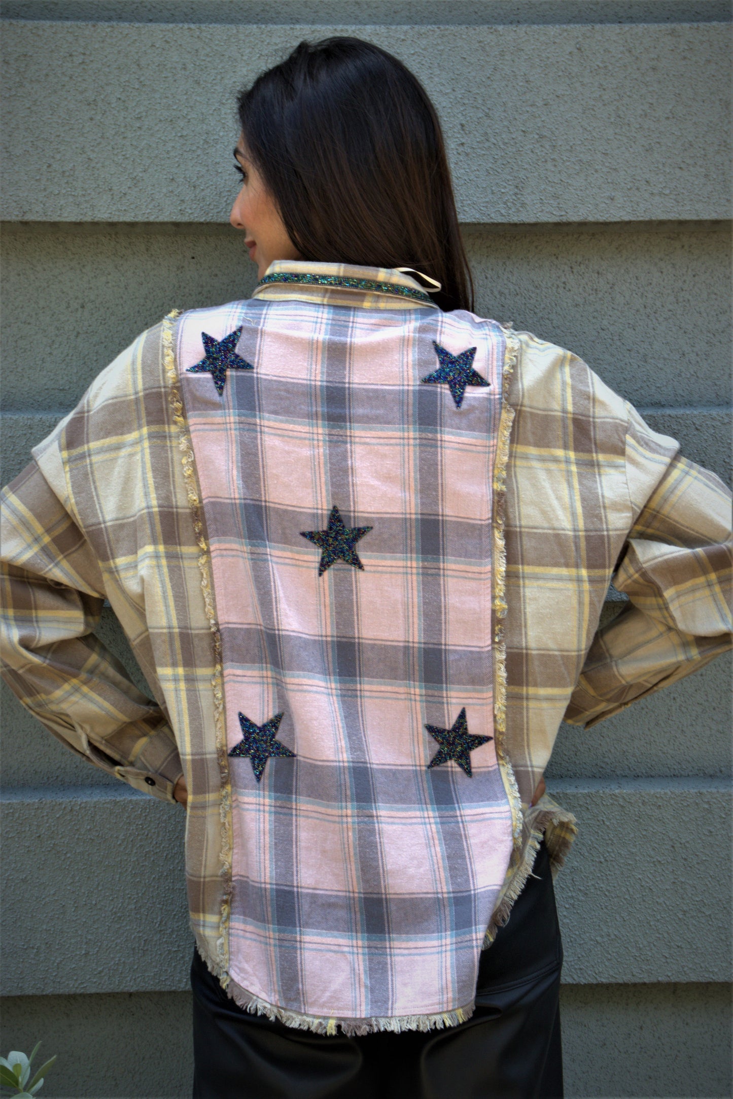 Shirt, Flannel, Black Stars
