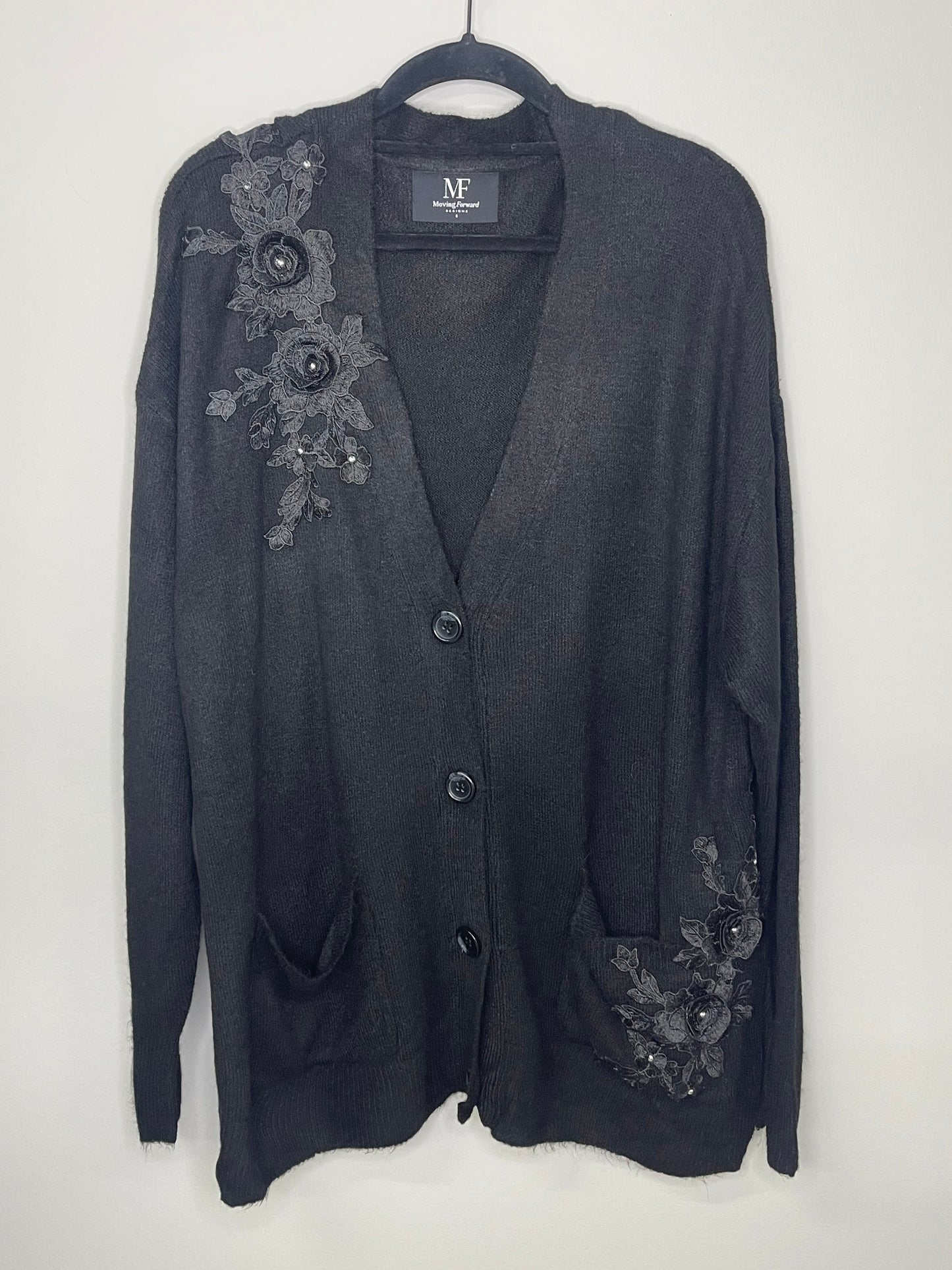 Sweater, Cardigan Oversized Black, Floral Lace