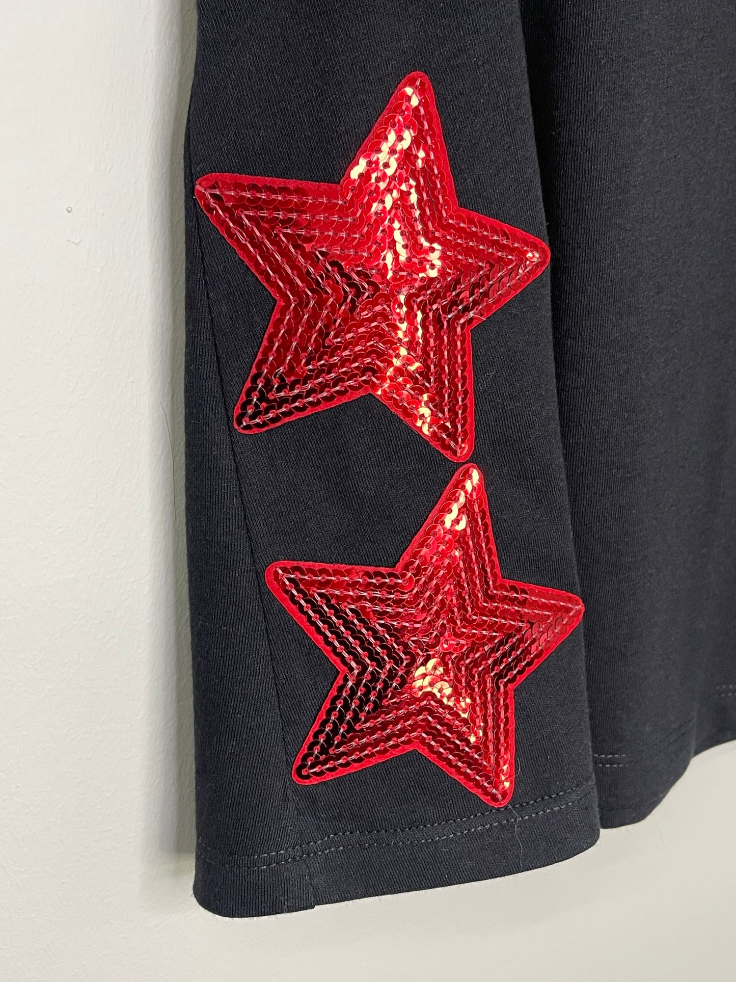 Game Day Tank, Cropped Racerback Black, Red Sequin Stars