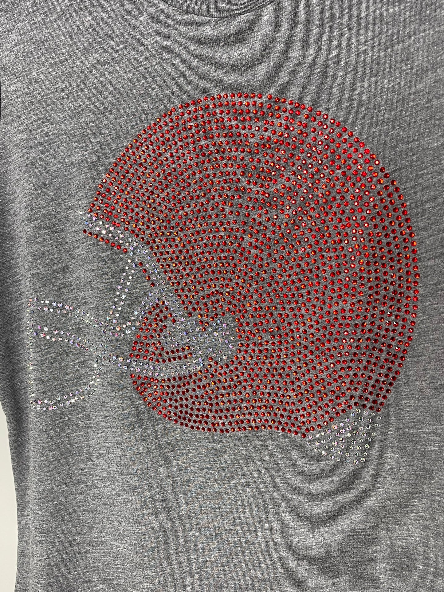 Game Day T-Shirt, Short Sleeve Gray, Red Crystal Football Helmet