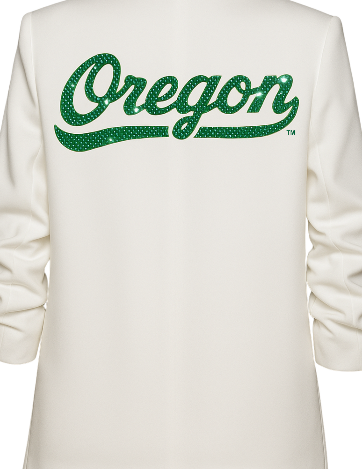 Licensed Game Day Blazer, White Ruched, University Of Oregon Script