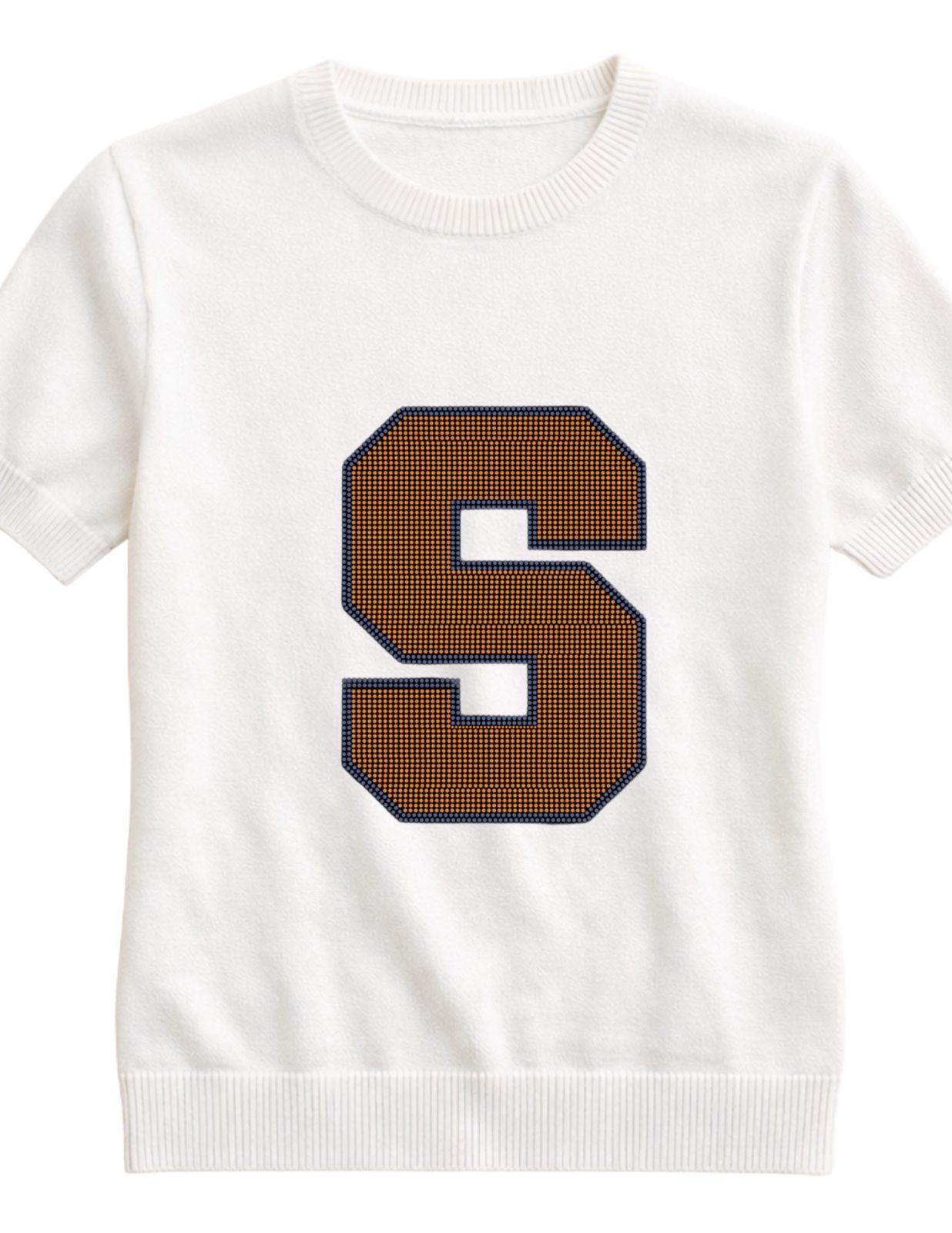 Syracuse Block S Ivory Short Sleeve Sweater