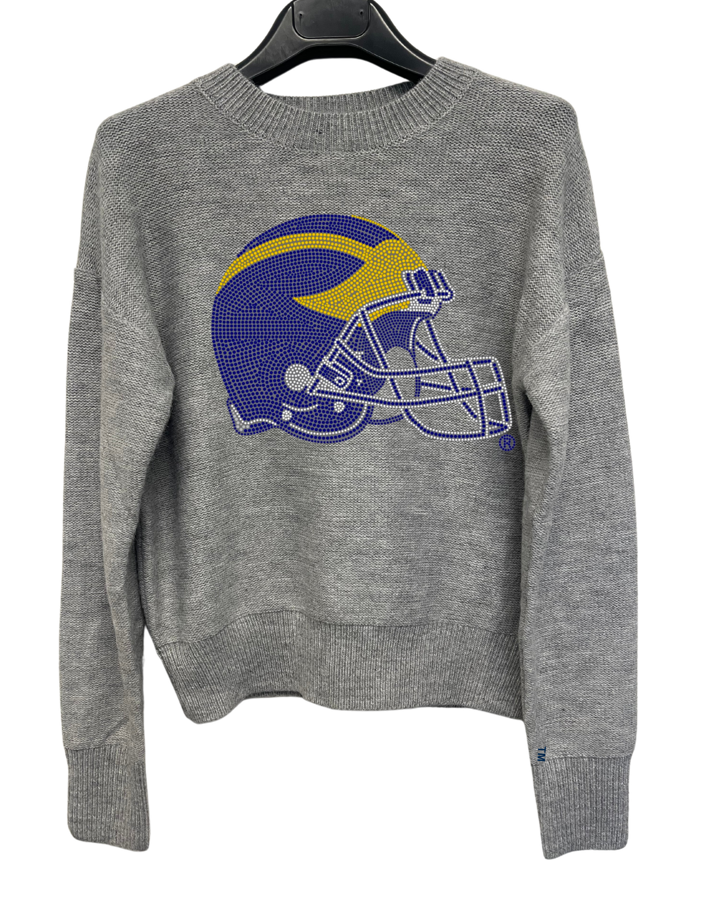 Licensed Game Day Sweater, Crewneck Grey, University of Michigan Helmet