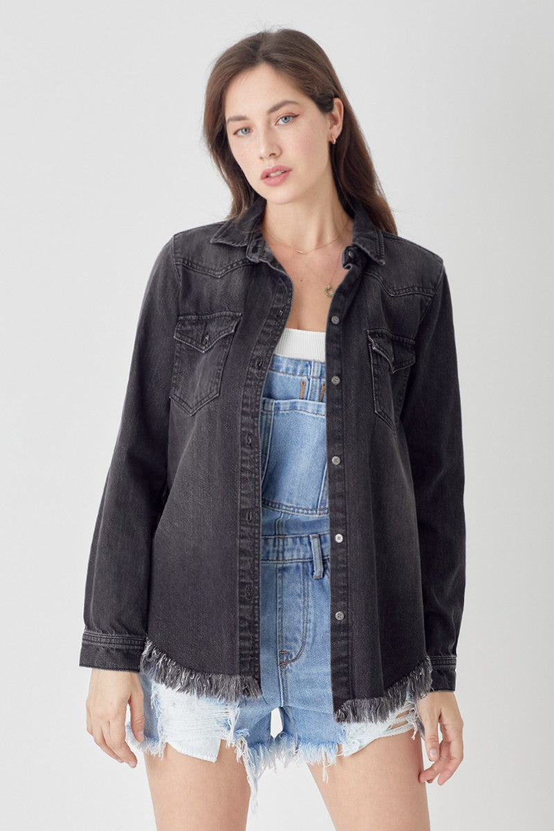 Shirt, Denim w/ Raw Hem, Black