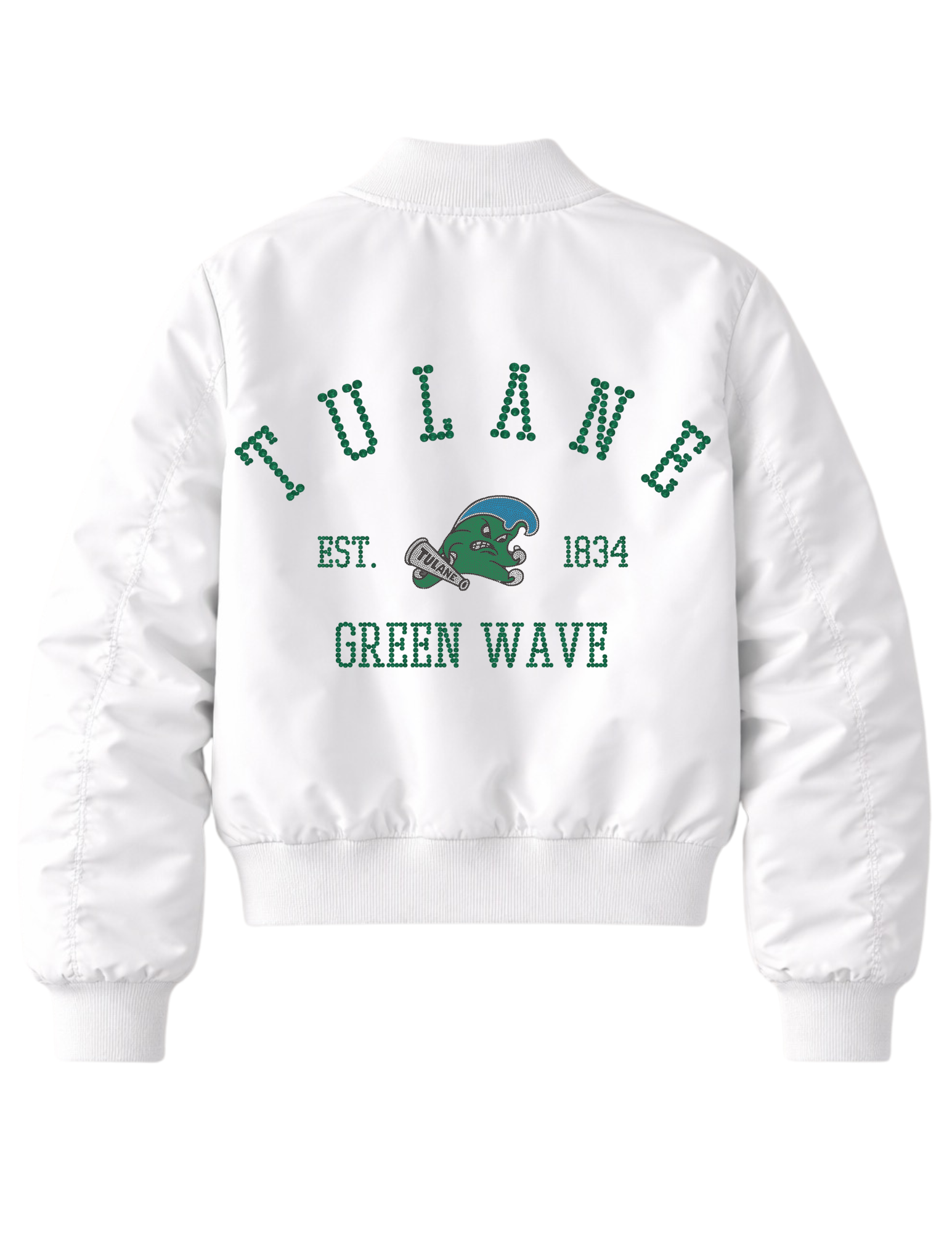 Tulane Vintage Green Wave EST 1834 White Bomber Jacket