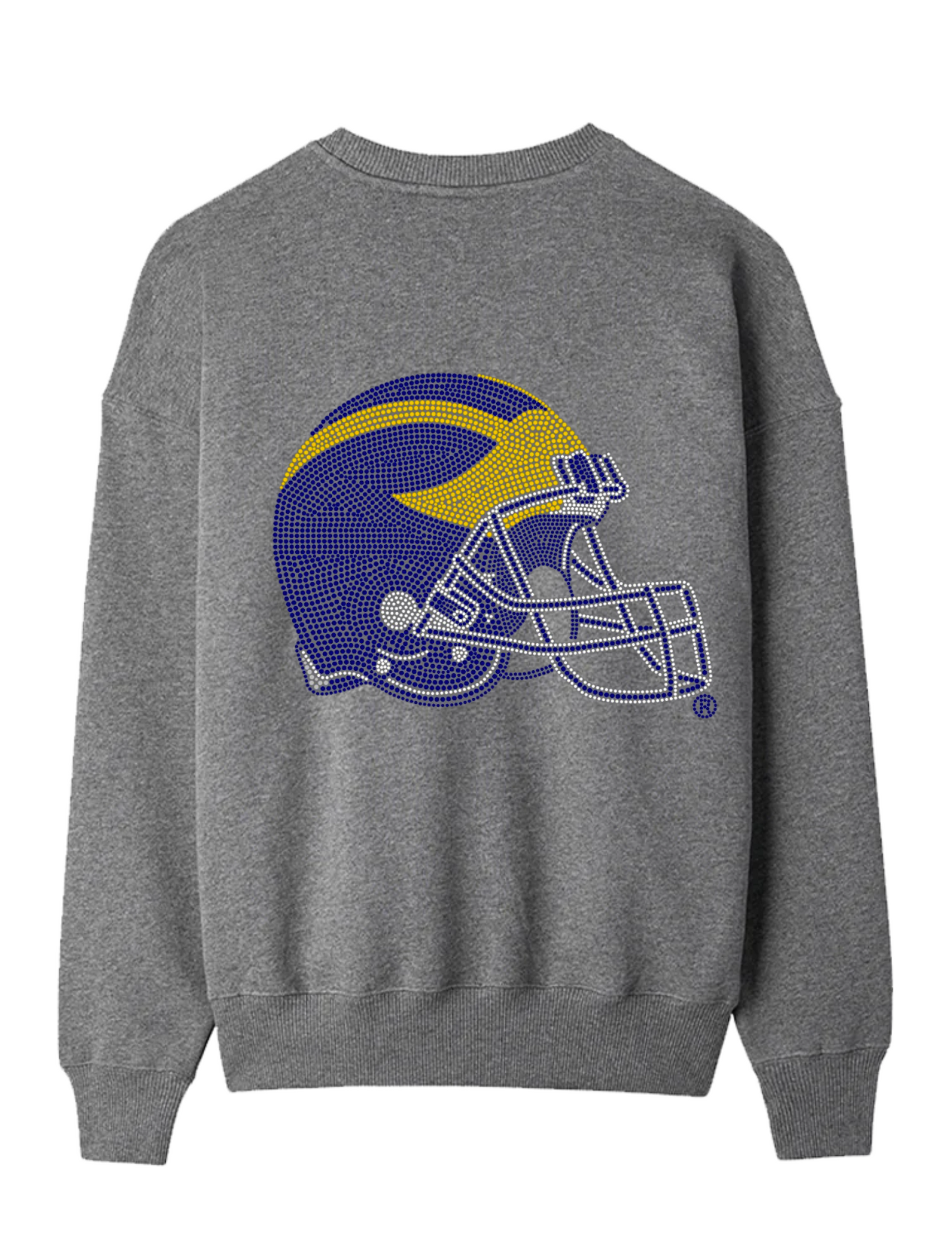 Licensed Game Day Sweatshirt, Crewneck Gray, University of Michigan Helmet
