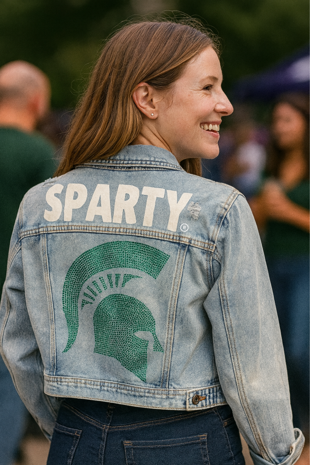 Licensed Game Day Jacket, Blue Denim, Michigan State Sparty Spartan Helmet