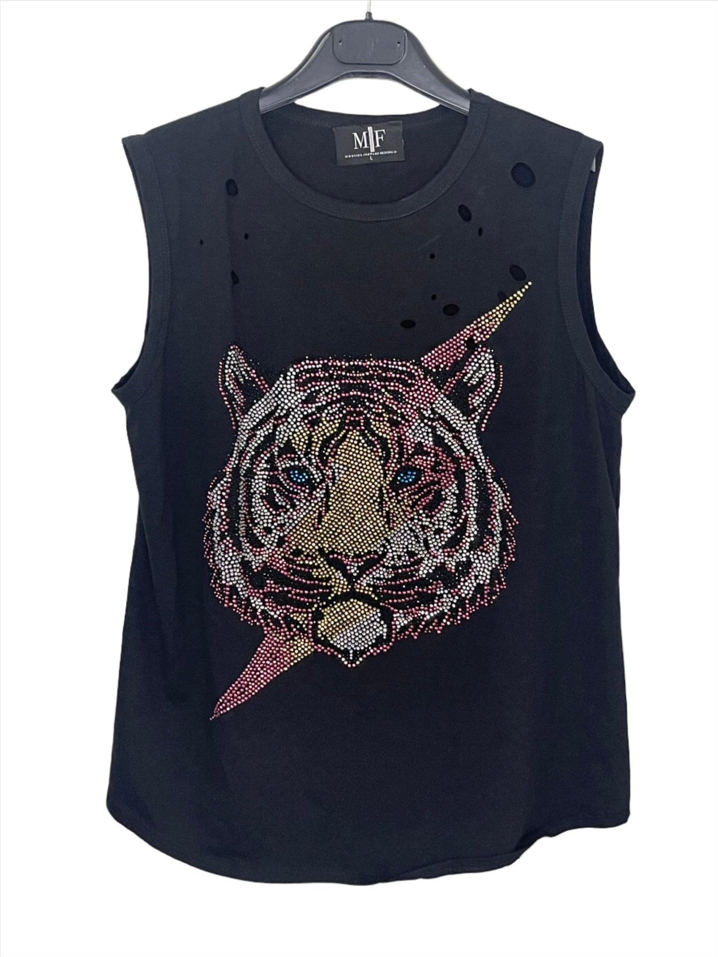 LARGE Black Distressed Tank with Tiger Bolt