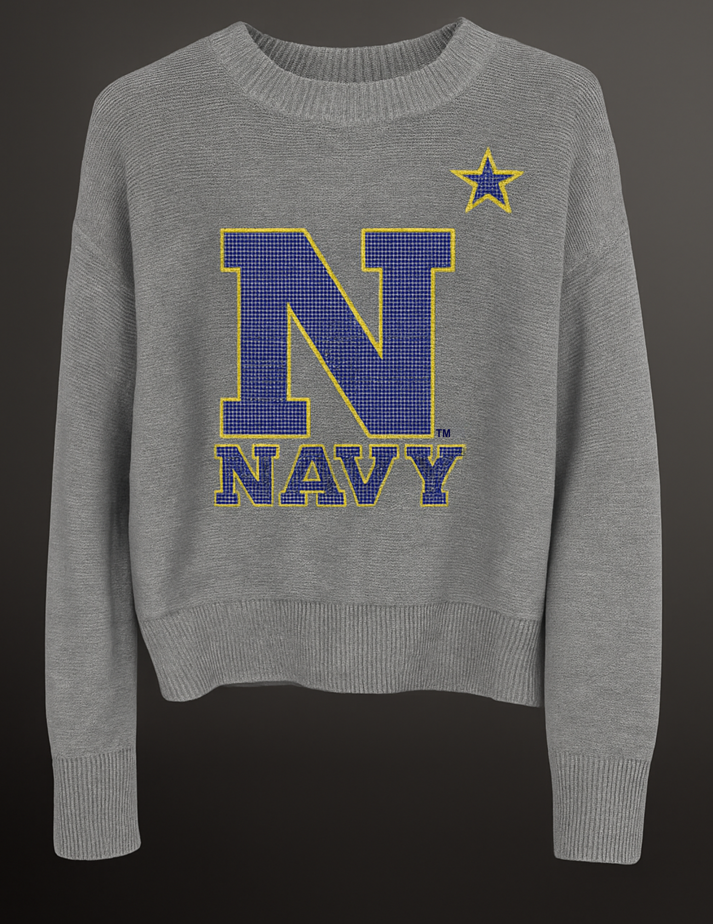 Licensed Game Day Sweater, Crewneck Gray, Naval Academy Navy N
