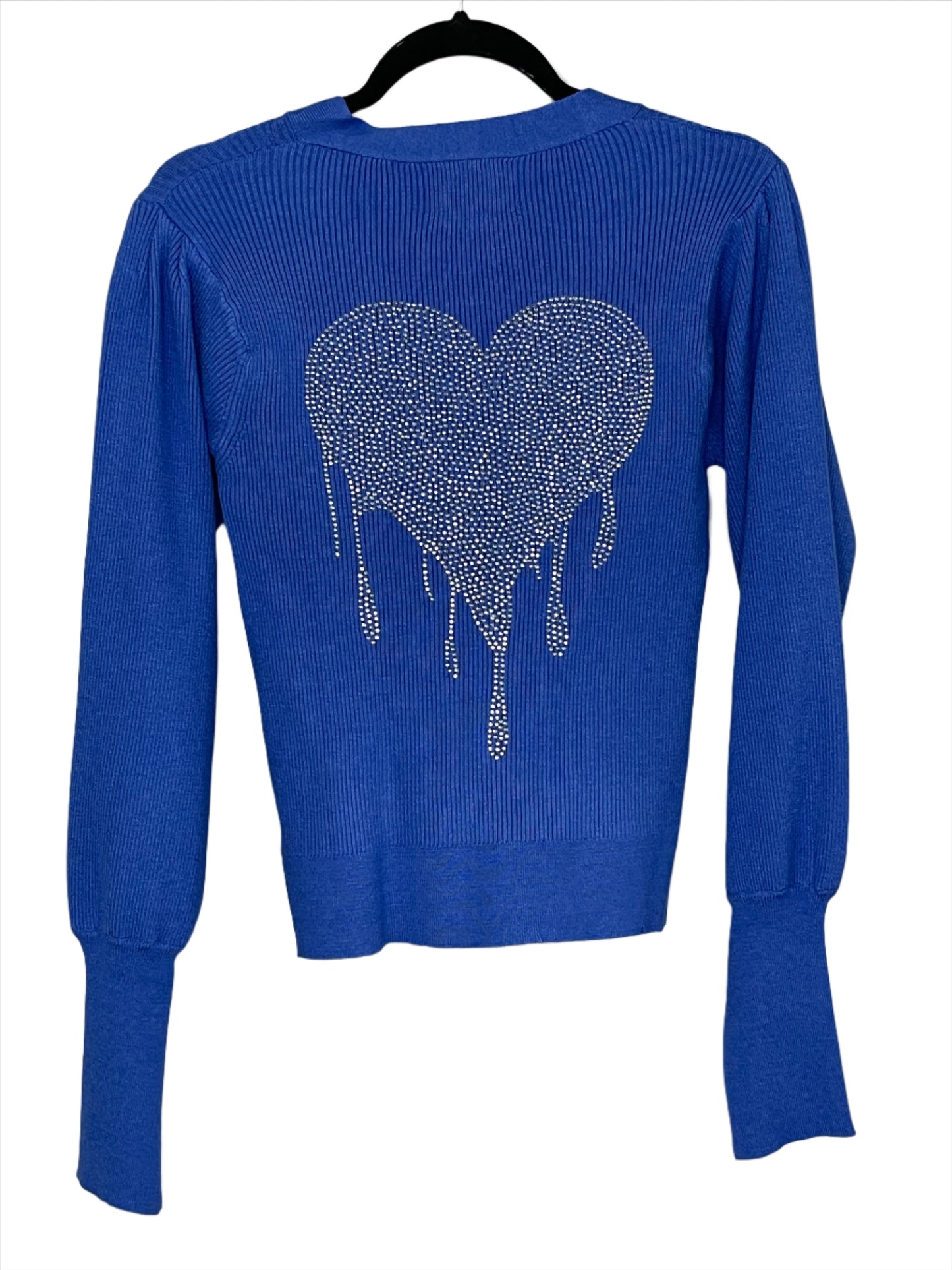 Sweater, Cardigan Puff Shoulder Blue, Dripping Heart