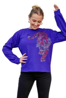 Game Day Sweatshirt, Crewneck Purple, Walking Tiger