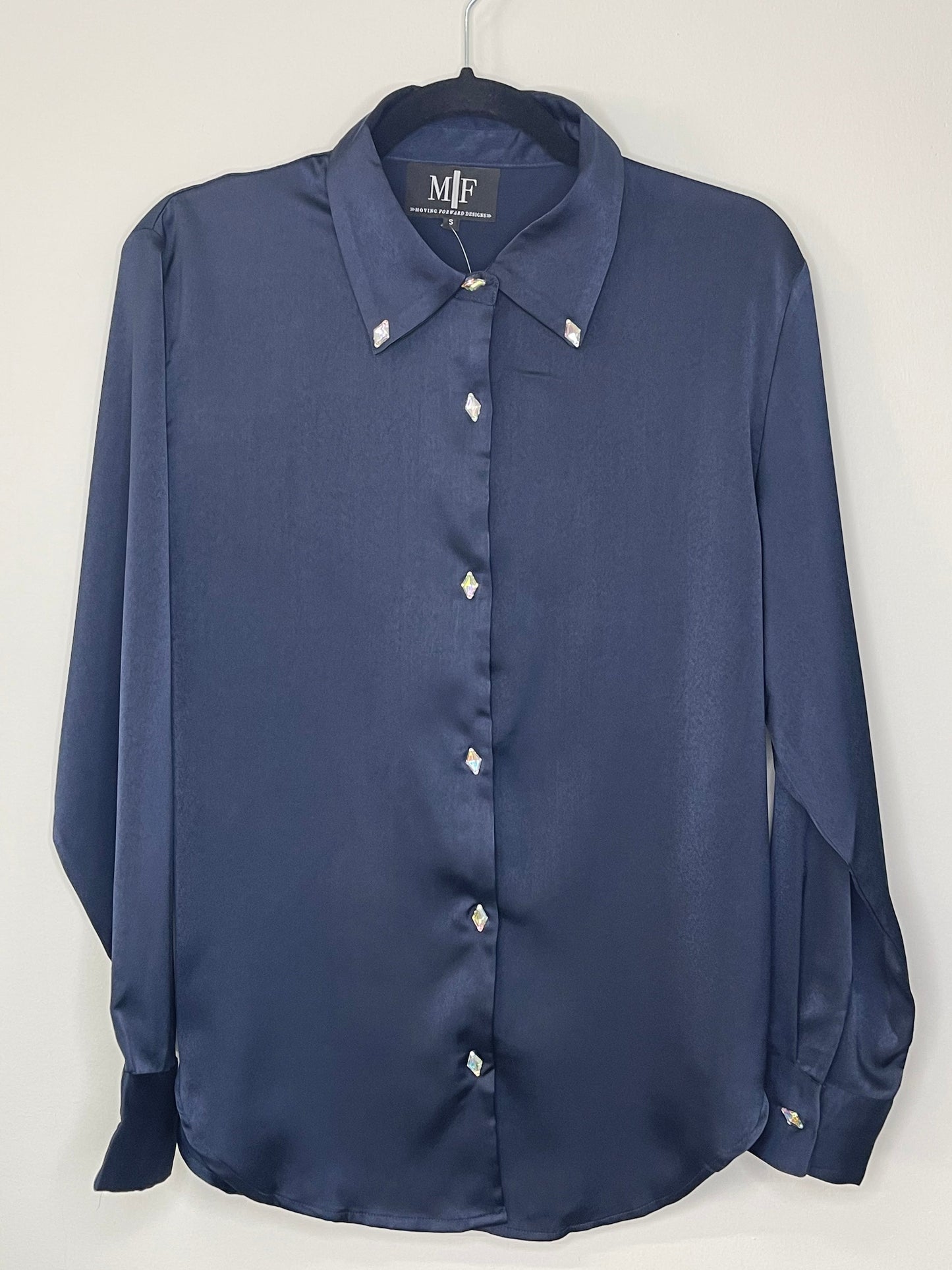 Iridescent Diamond Silky Midnight Button Down Shirt