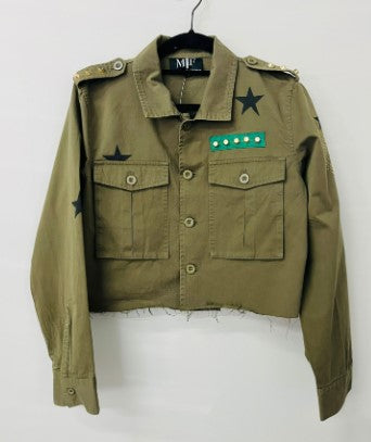 Gold Studs & Star Cropped Green Army Shacket