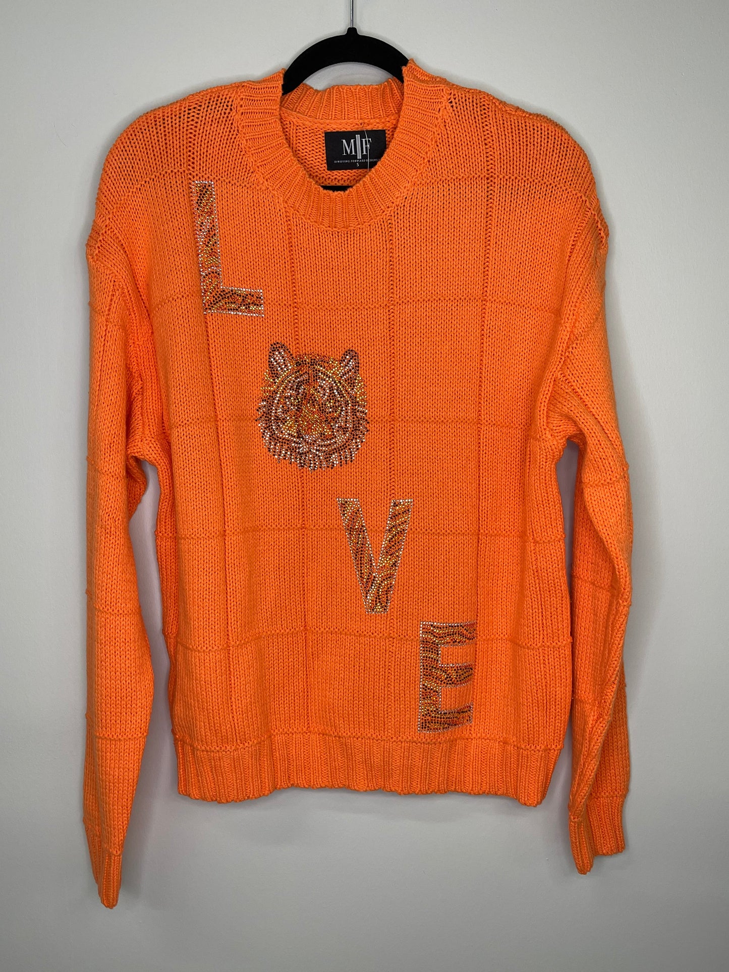 Sweater, Diamond Stitch Orange, LOVE Tiger