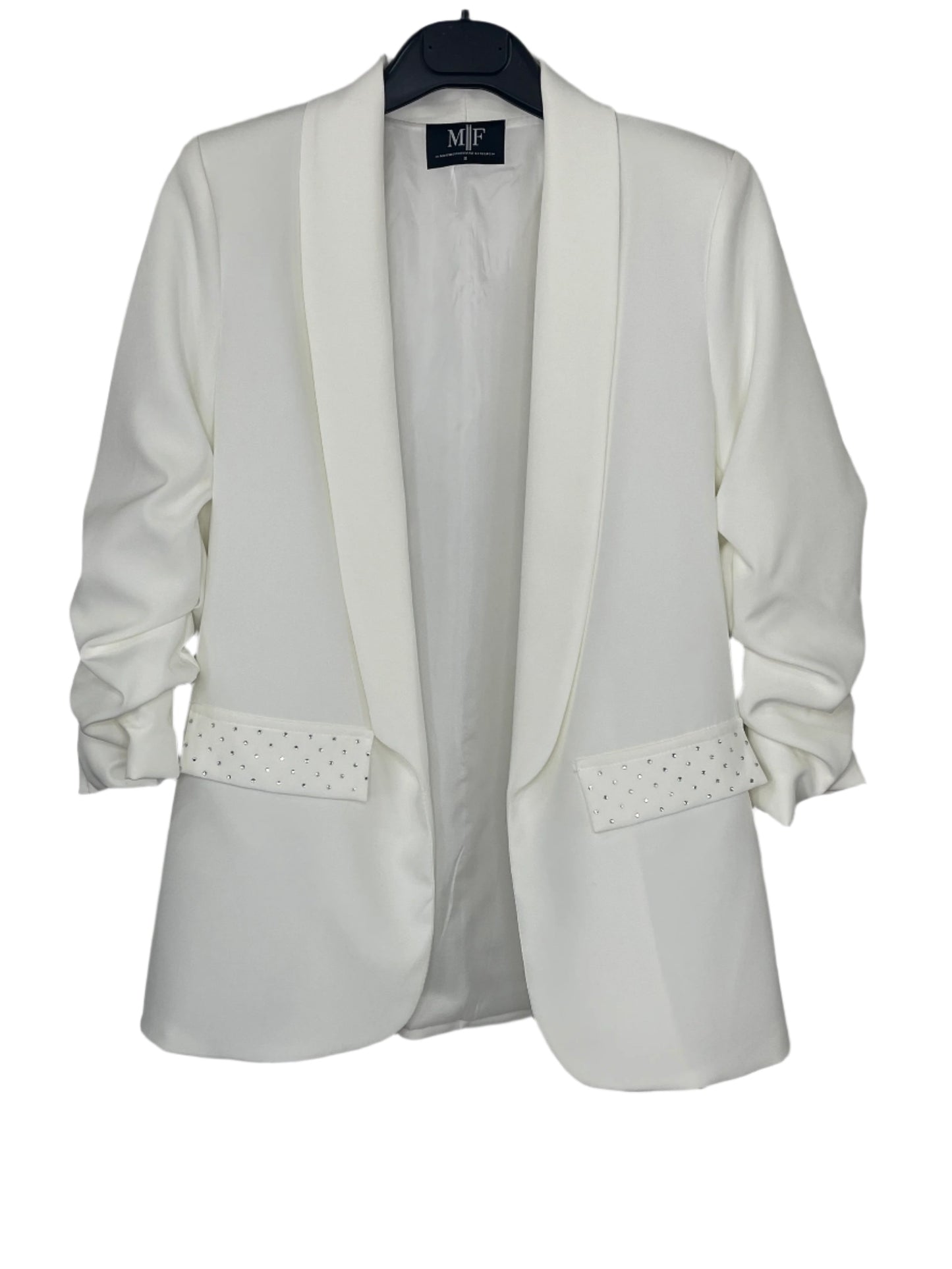 Blazer, Ruched White, Silver Queen Bee