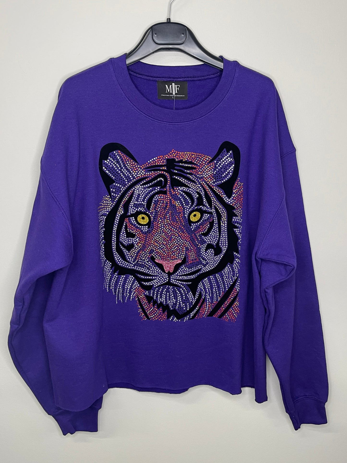 Sweatshirt, Crewneck Purple, Tiger Face