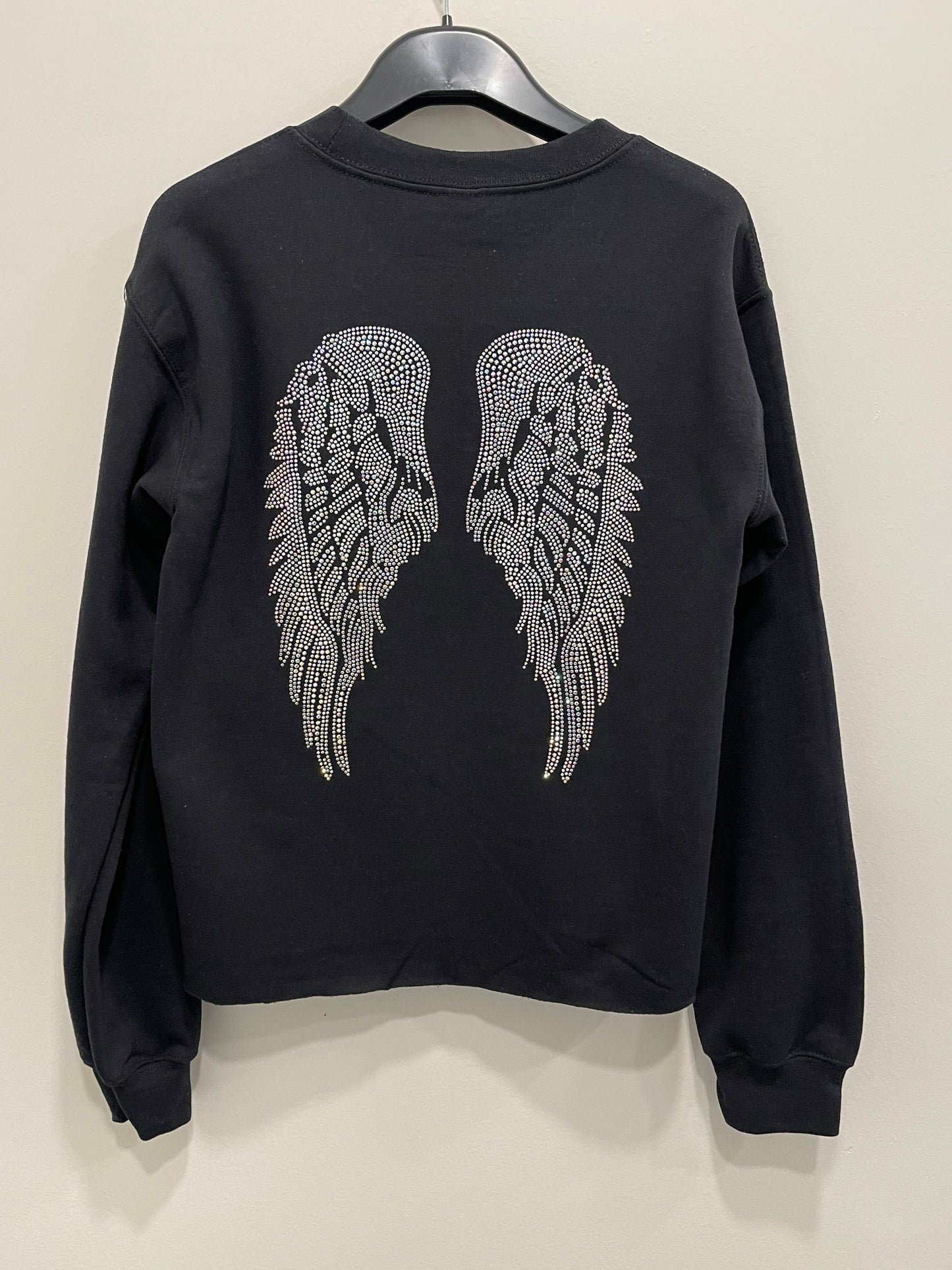 Sweatshirt, Crewneck Black, Iridescent Angel Wings on back