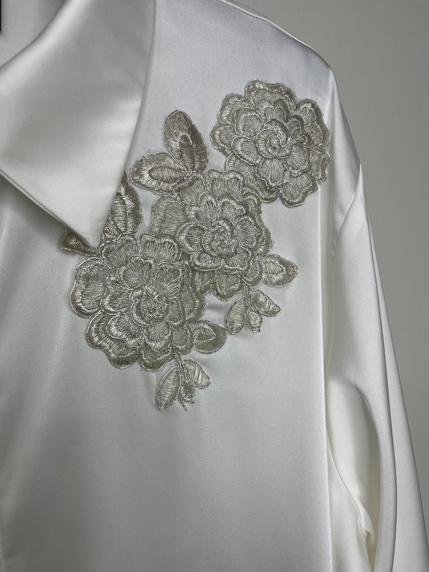 Shirt, Silky Ivory, Silver Lace Flowers
