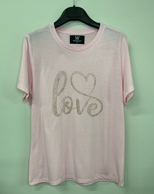 T-Shirt, Short Sleeve Pink, Gold Crystal Love