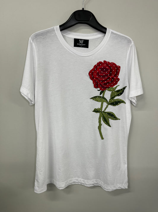 T-Shirt, Short Sleeve White, Red Rose