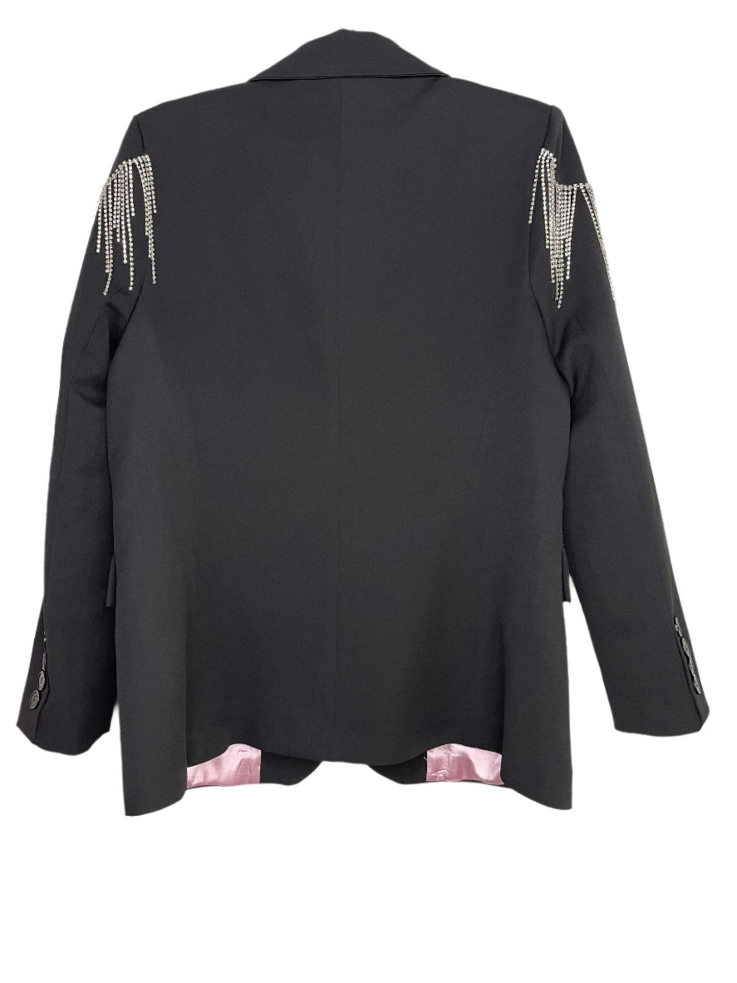 Blazer, Black w/ Pink Lining, Shoulder Fringe