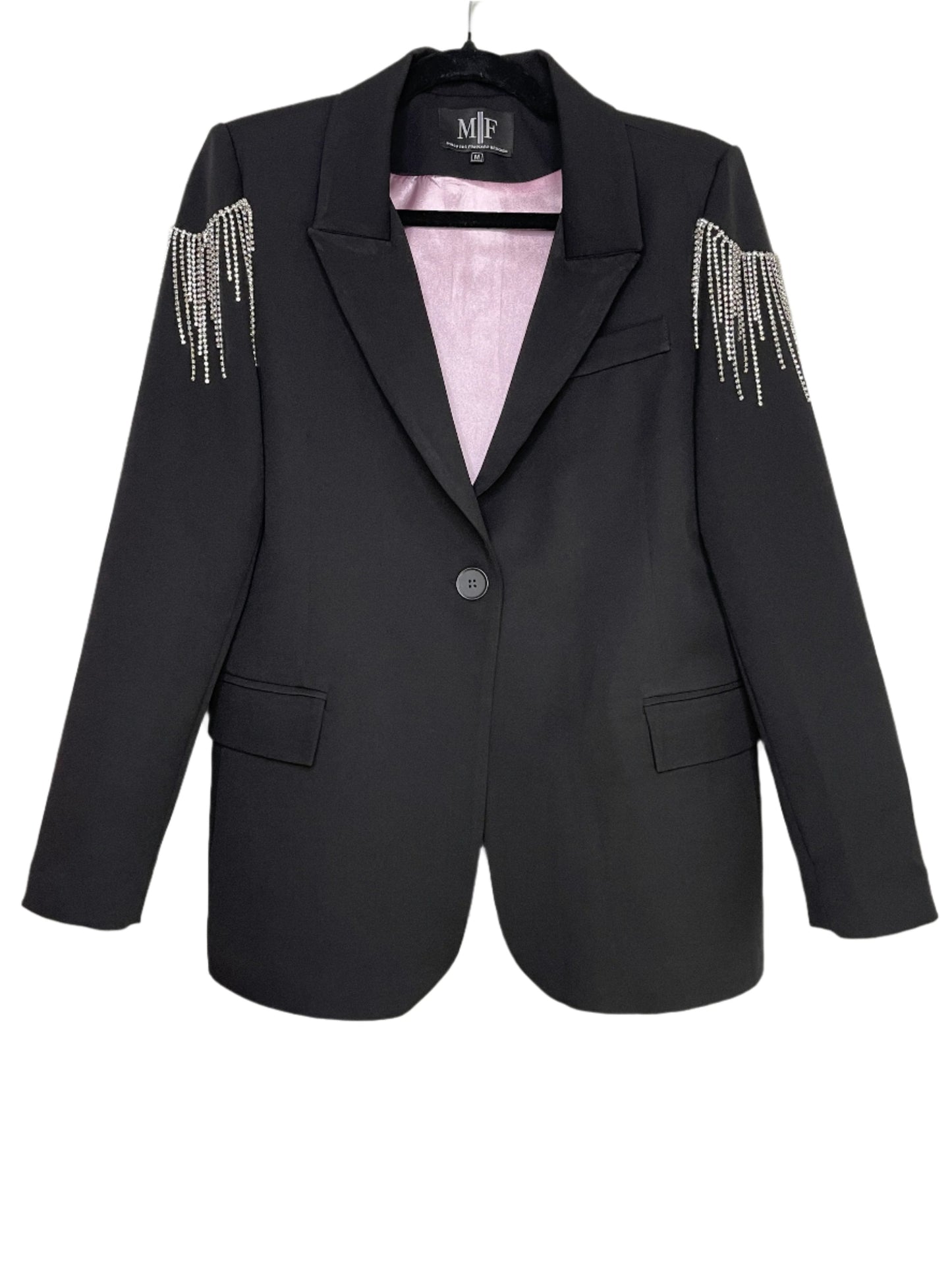 Blazer, Black w/ Pink Lining, Shoulder Fringe