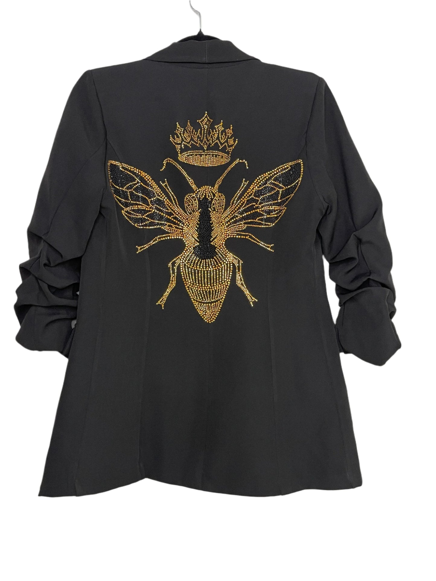 Blazer, Ruched Black, Gold Queen Bee w/ Black Pocket Studs