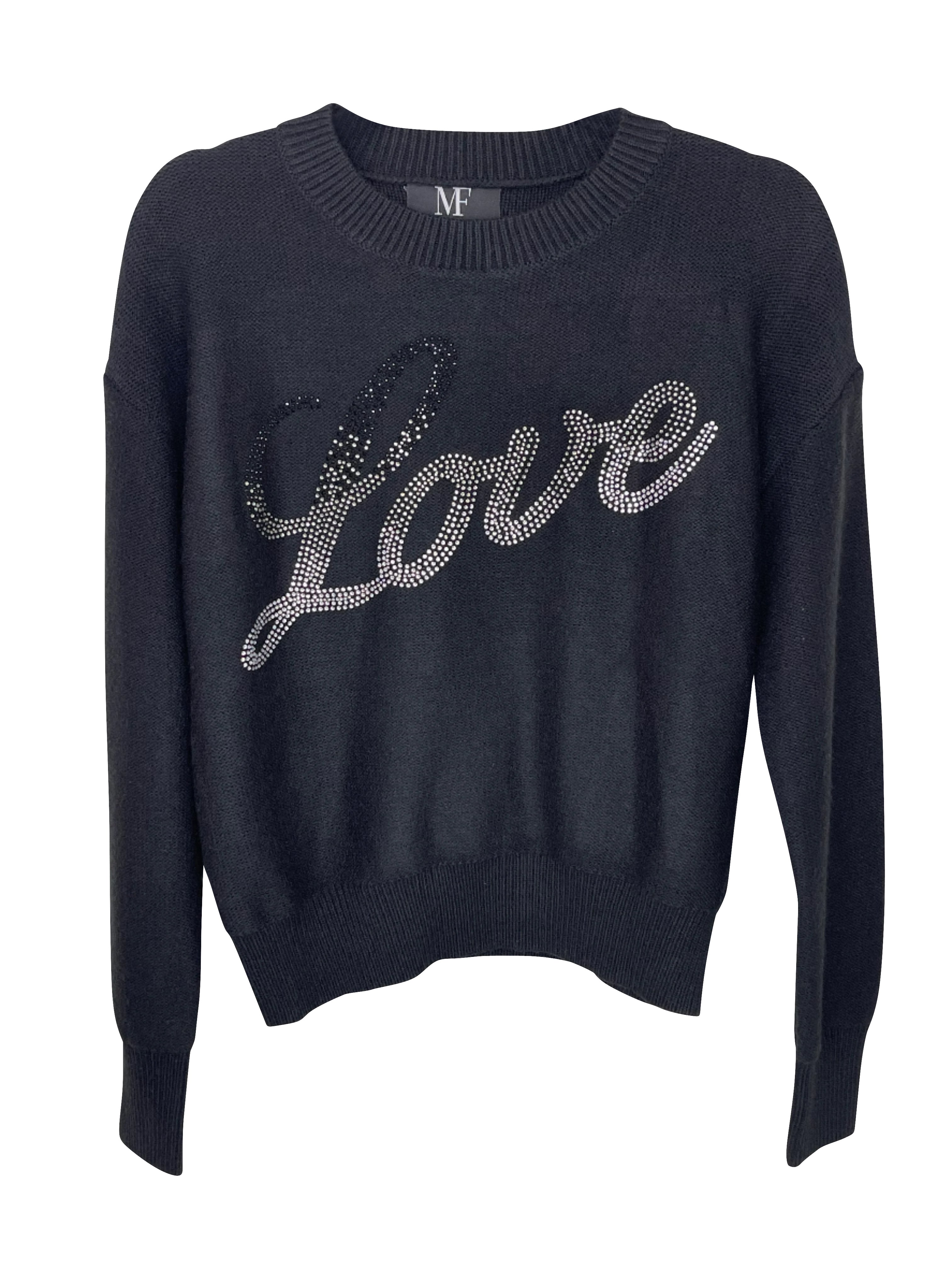Gunmetal Love Script Black Crewneck Sweater
