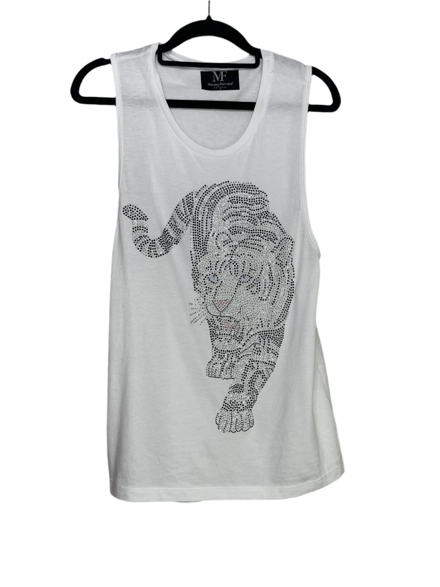 Muscle Racerback White Tank Top, Silver Walking Tiger