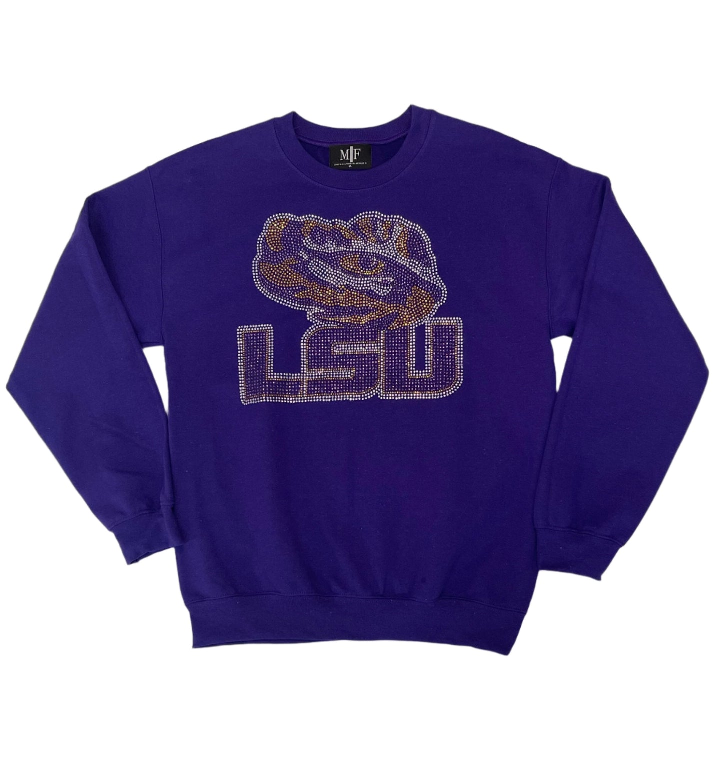 Licensed Game Day Sweatshirt, Crewneck Purple, LSU w/ Tiger Eye