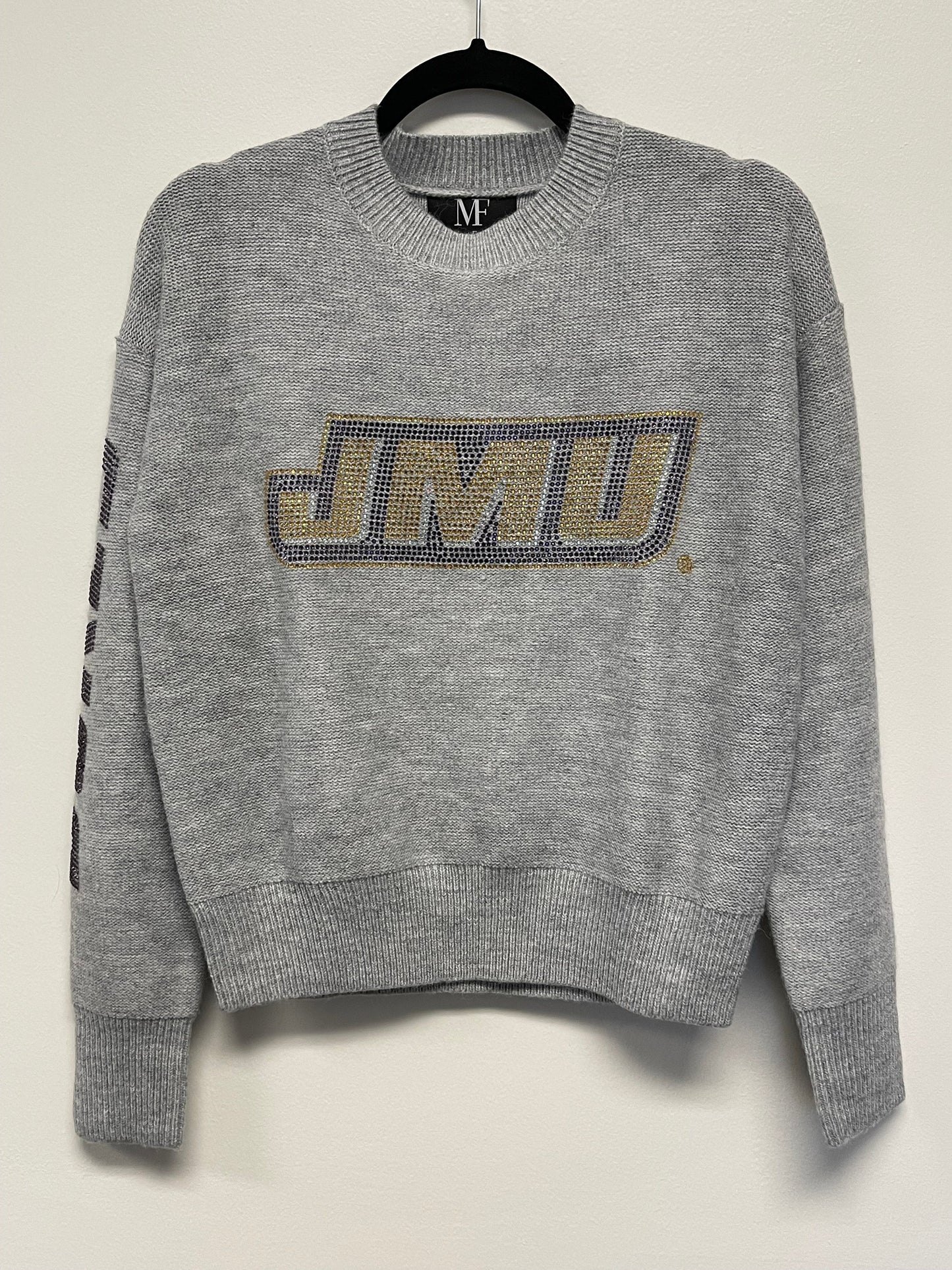 JMU Gray Crewneck Dukes and Crystal JMU Sweater