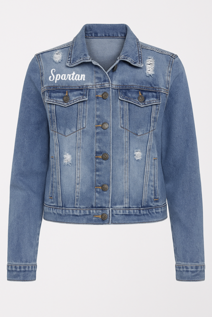 Licensed Game Day Jacket, Blue Denim, Michigan State Spartan Helmet w/ Spartan