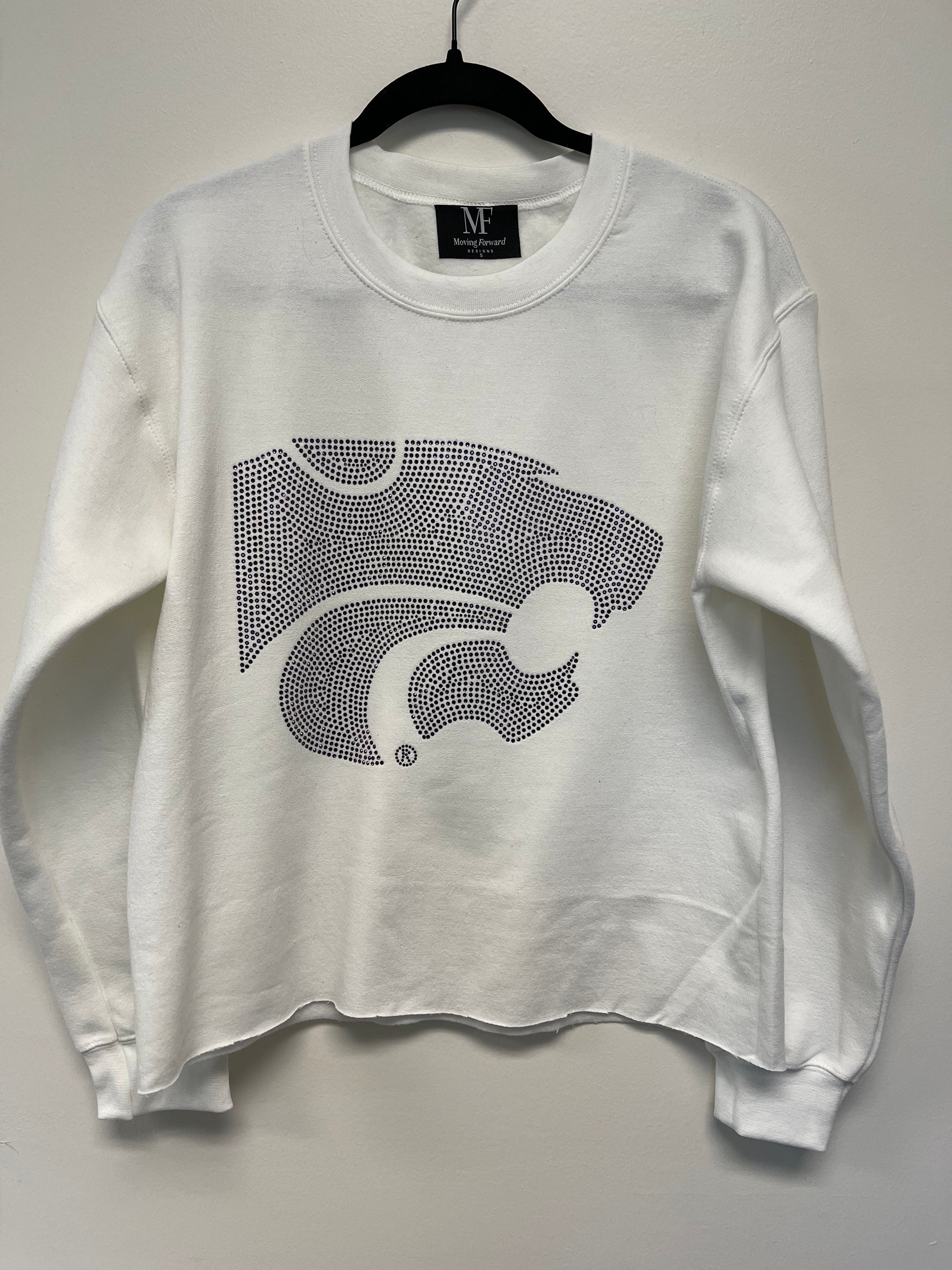 Kansas State Wildcat Head White Crewneck Sweatshirt