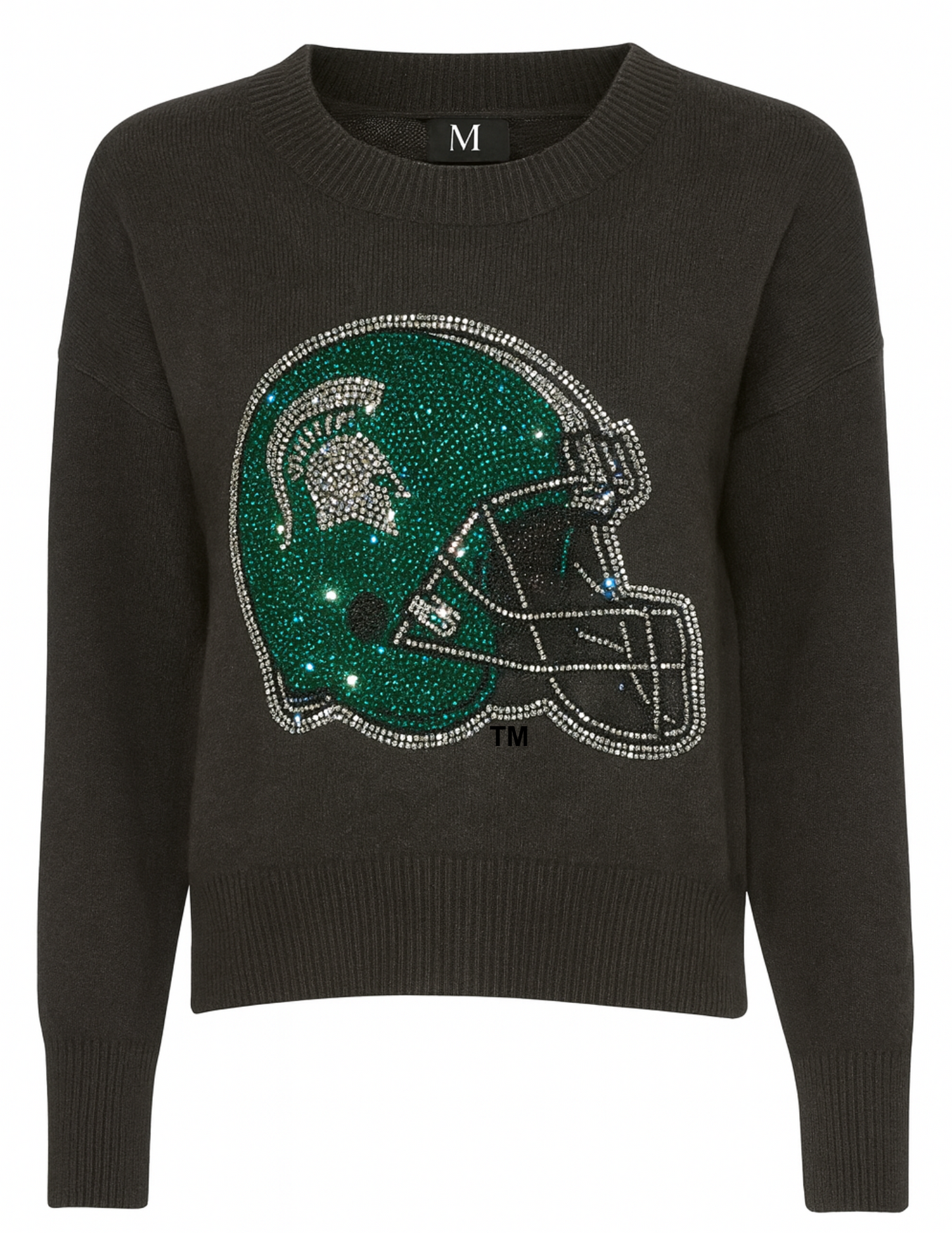 Licensed Game Day Sweater, Crewneck Black, Michigan State Helmet