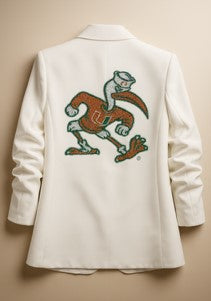 Licensed Game Day Blazer, White Ruched, University Of Miami Sebastian