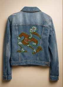 Licensed Game Day Denim Jacket, Medium Wash, University Of Miami Sebastian