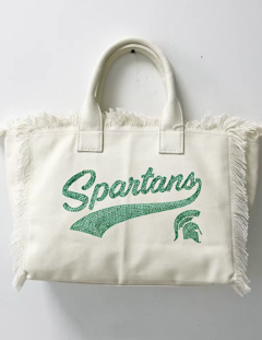 White Canvas Tote Bag, Michigan State Script