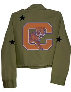 Licensed Game Day Shacket, Army Green, Clemson Big C and Tiger
