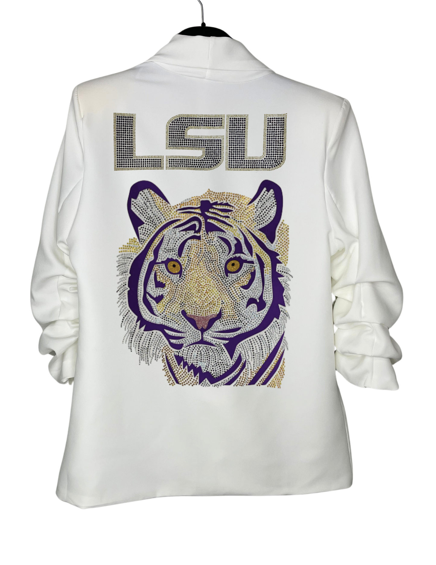Licensed Game Day, White Blazer, Crystal LSU Purple Tiger