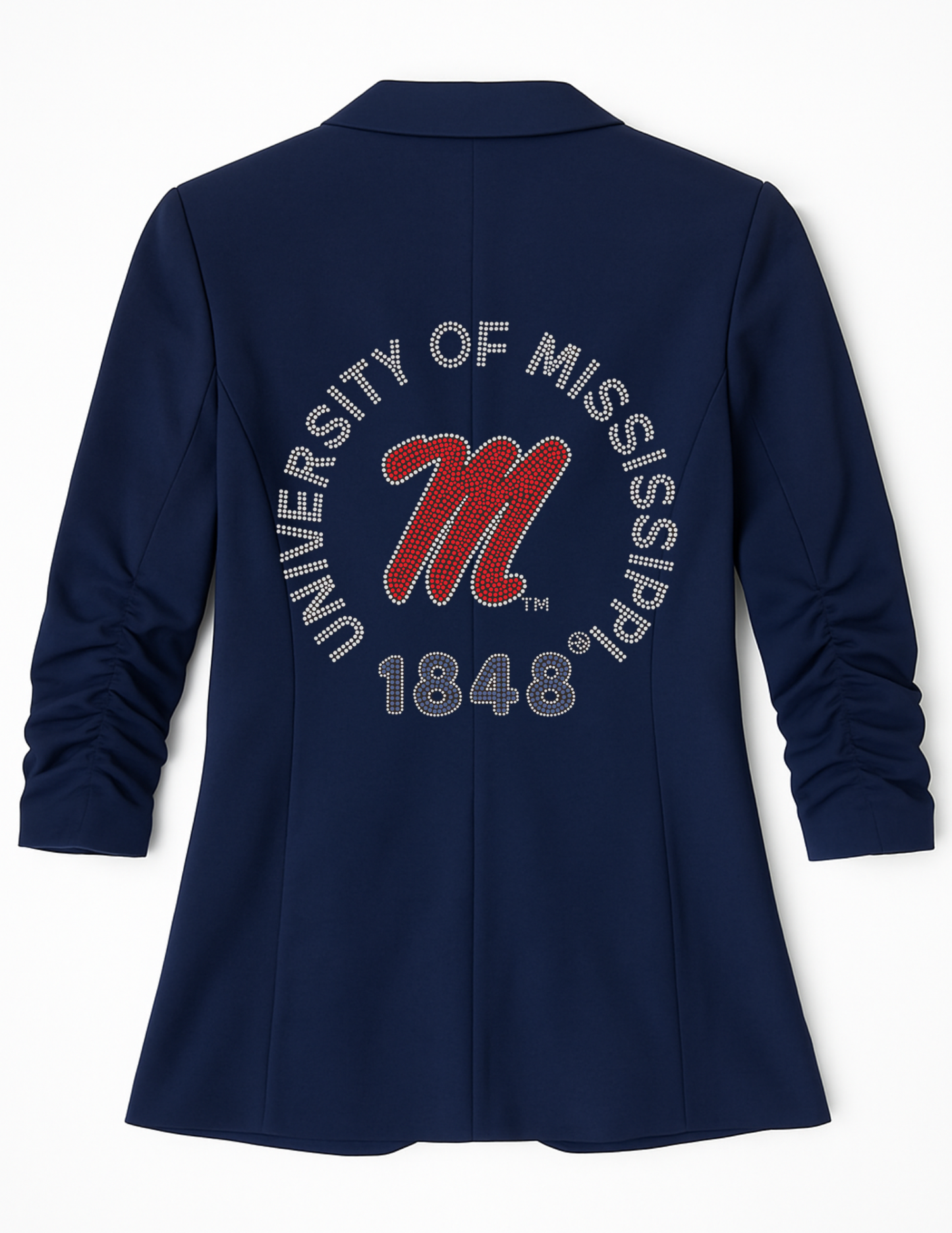 Licensed Game Day Blazer, Navy Blue Ruched, Ole Miss Est 1848