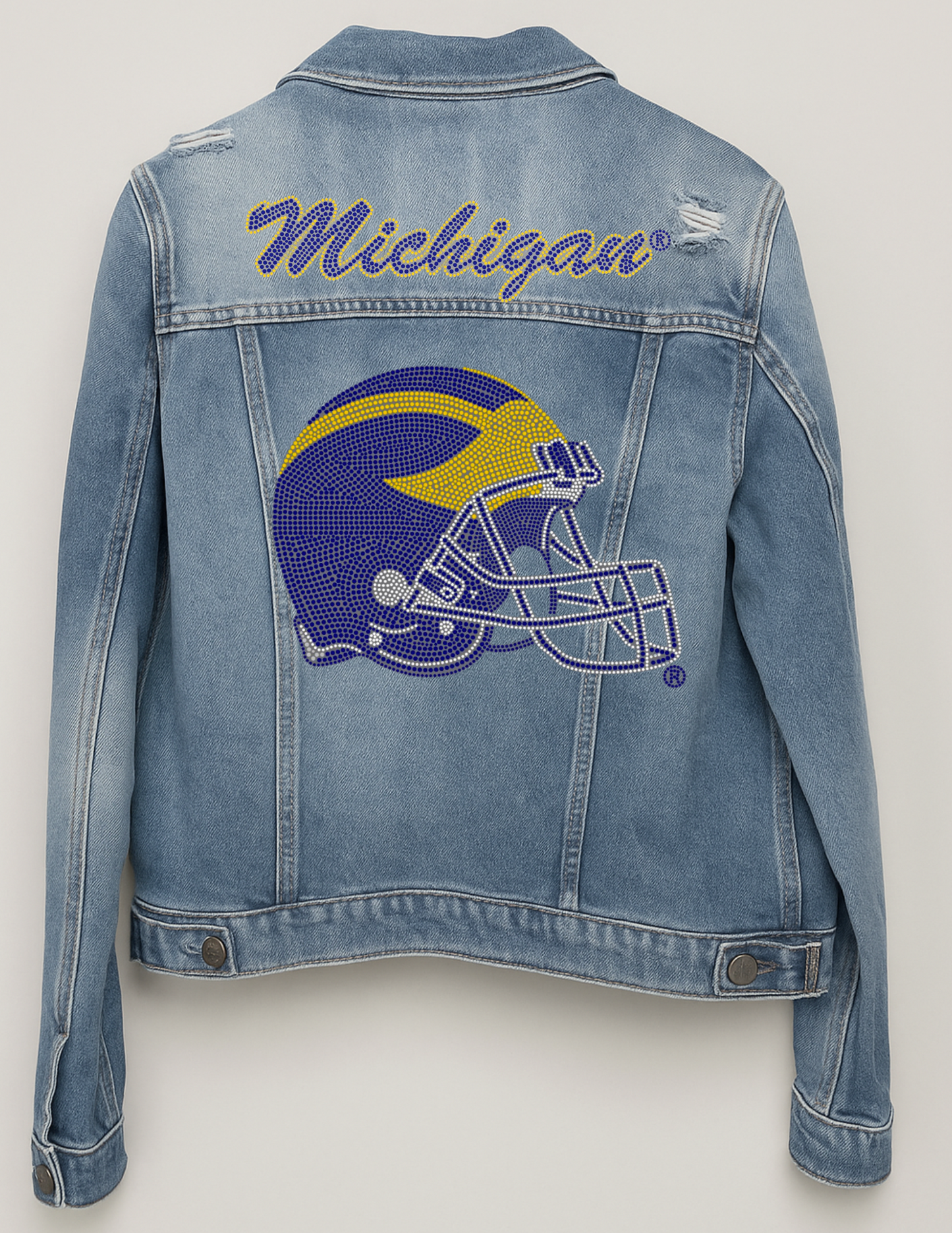 Licensed Game Day Jacket, Blue Denim, University Of Michigan Script & Helmet