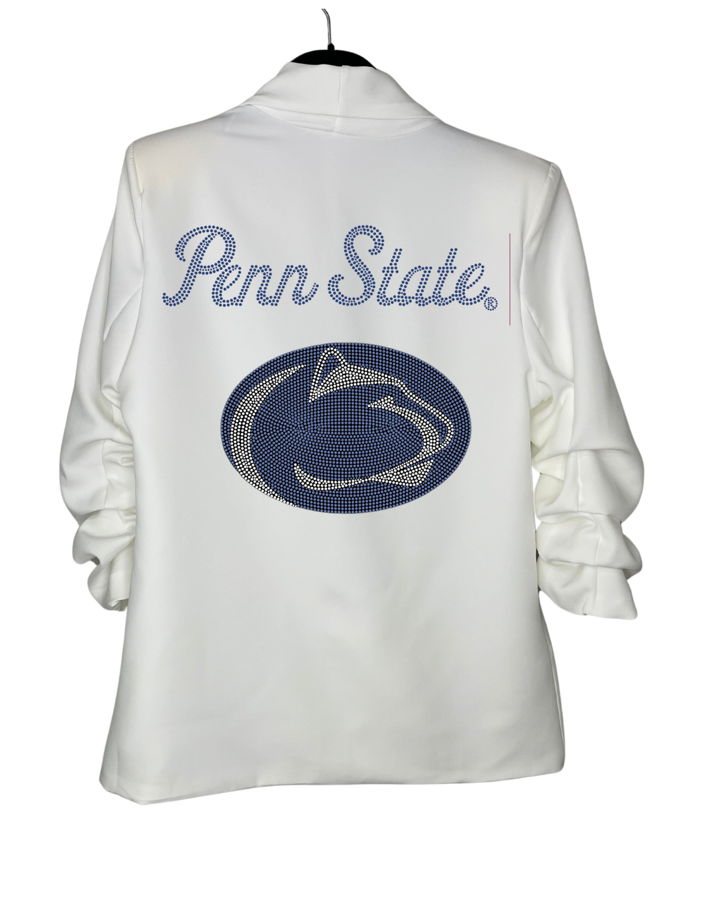 Licensed Game Day Blazer, White Ruched, Penn State Script Nittany Lion