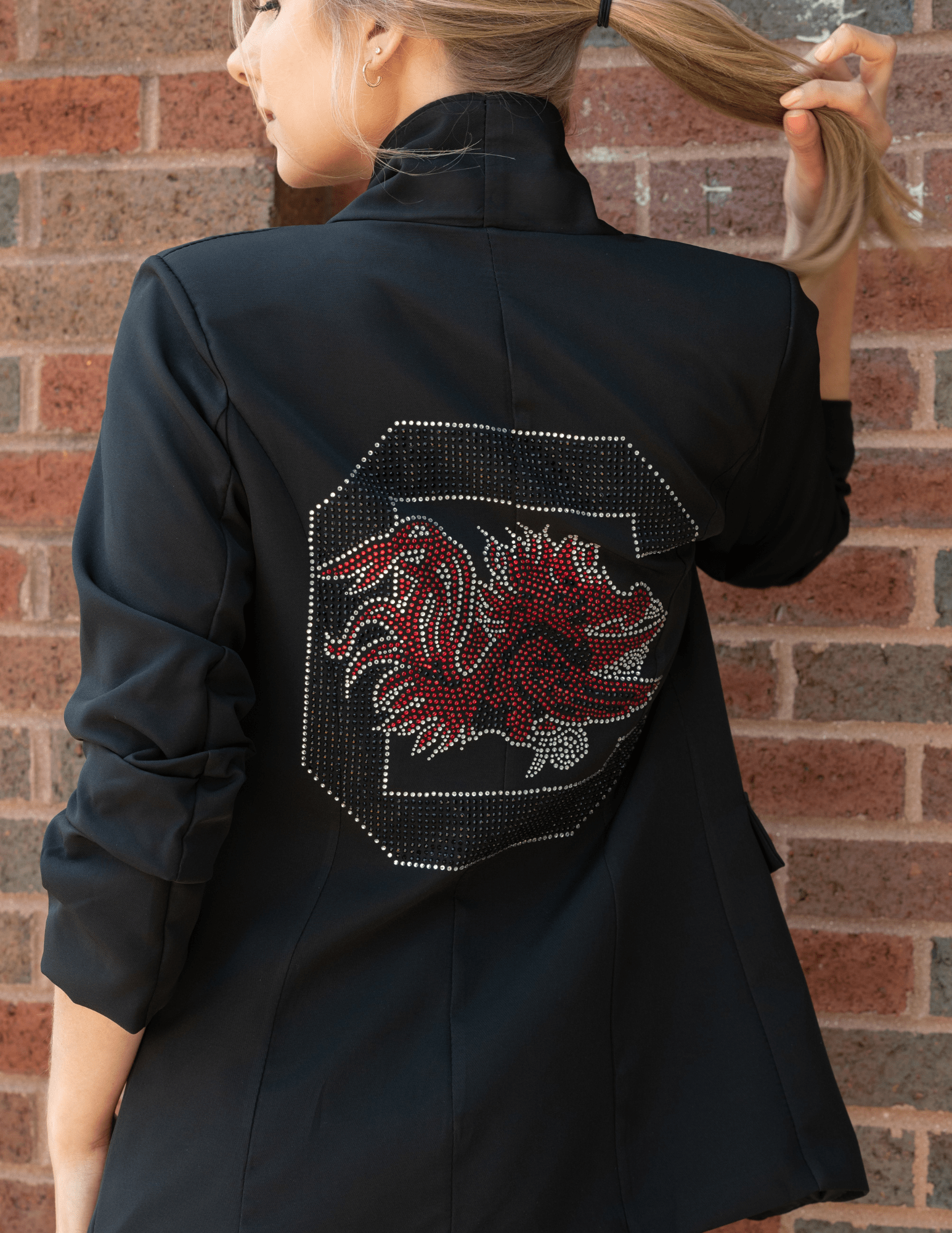 University of South Carolina Gamecock C Black Ruched Sleeve Blazer