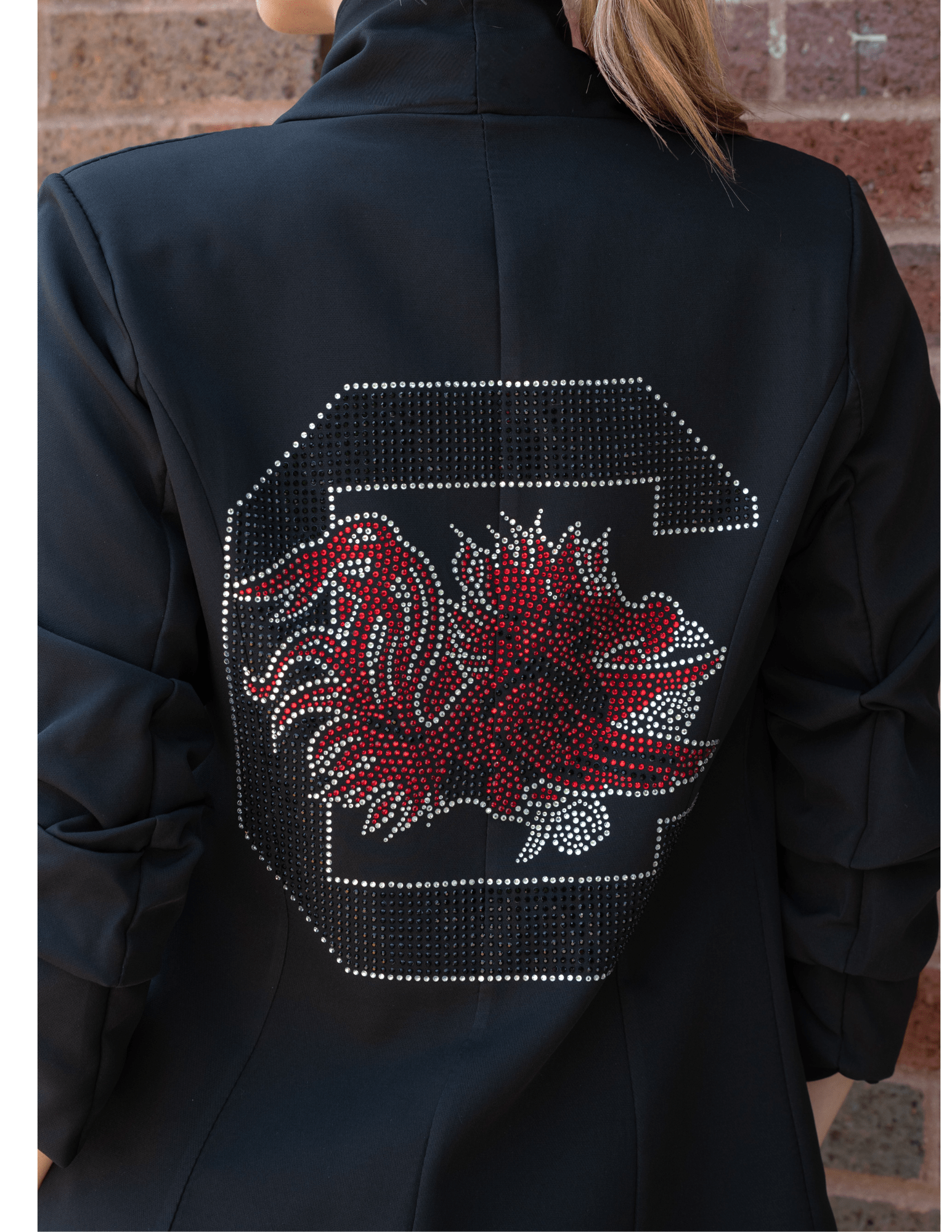 University of South Carolina Gamecock C Black Ruched Sleeve Blazer