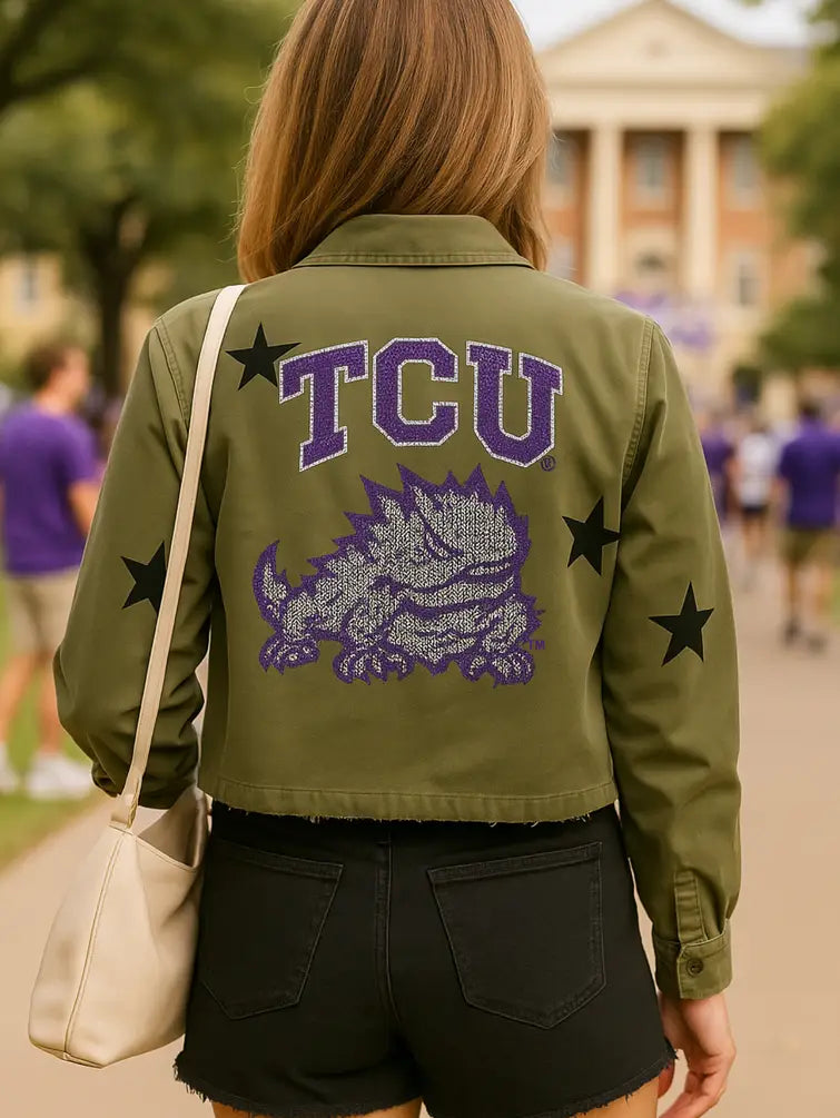 Licensed Game Day Shacket, Army Green, TCU Horned Frog
