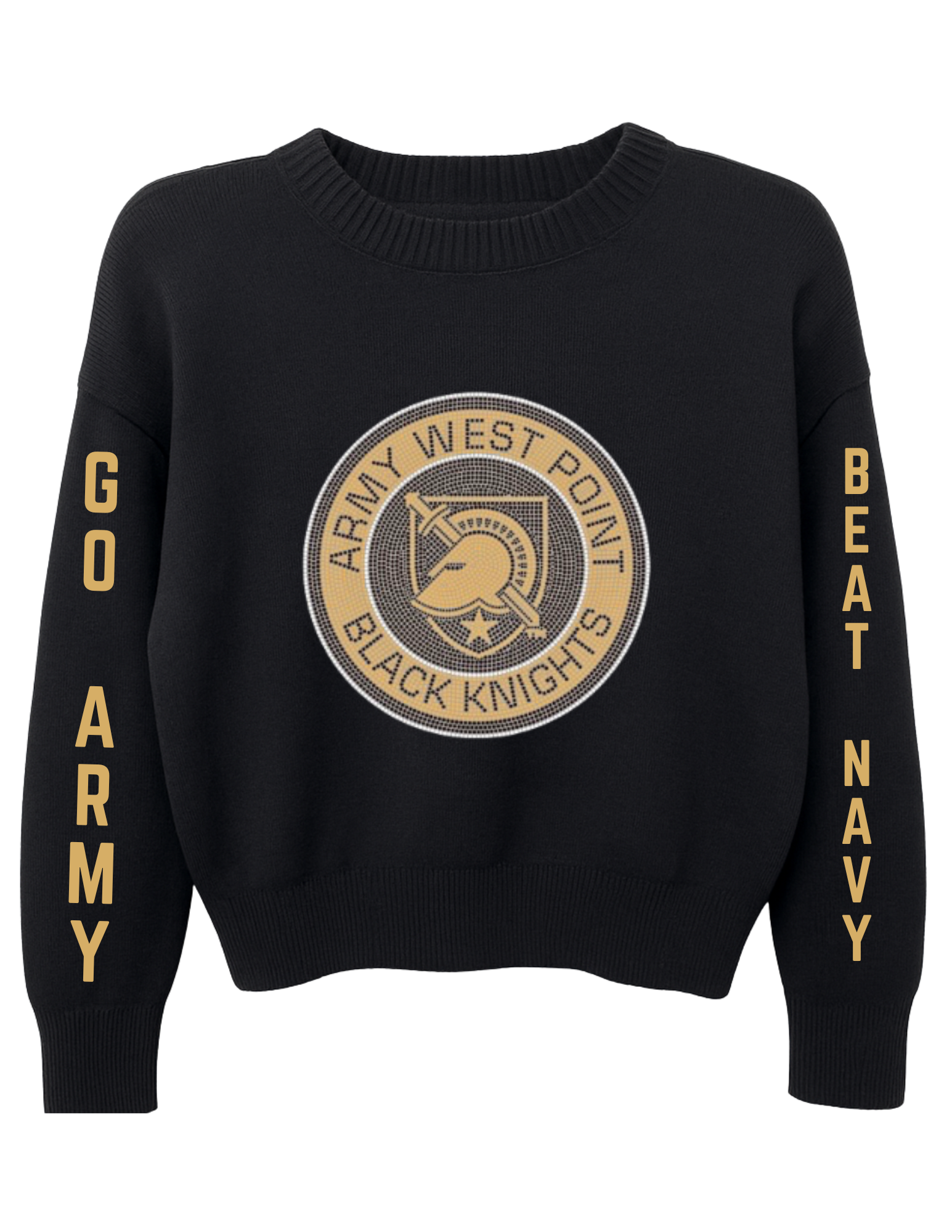 Army West Point Circle Athena Shield Go Army Beat Navy Black Crewneck Sweater