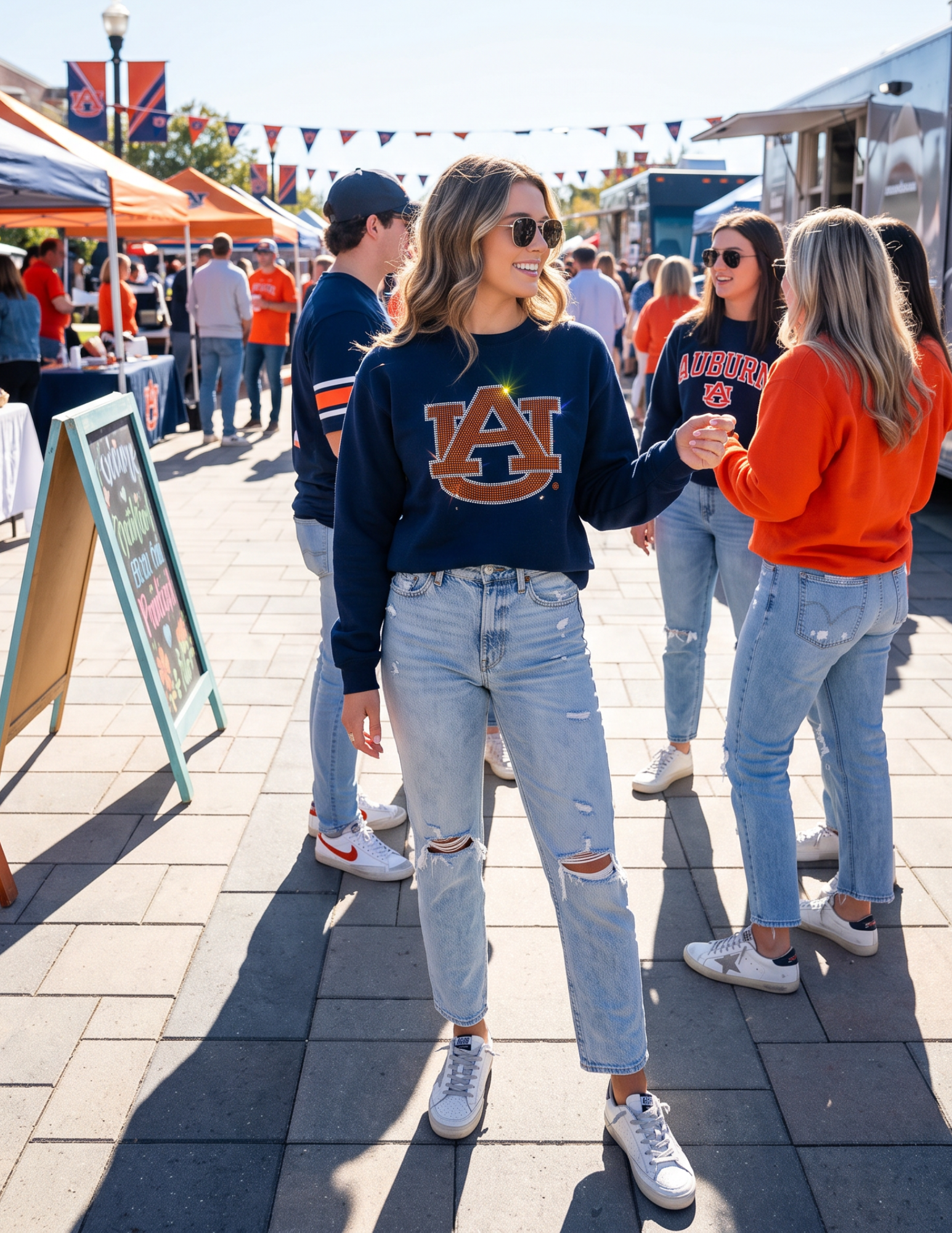 Auburn University Orange AU War Eagle Navy Crewneck Sweatshirt