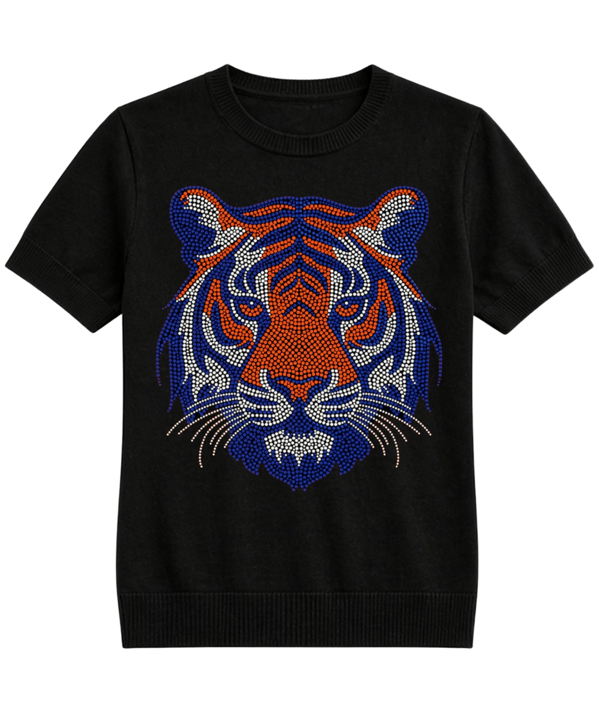 Auburn University Orange & Navy Tiger Black Short Sleeve Sweater, view 2