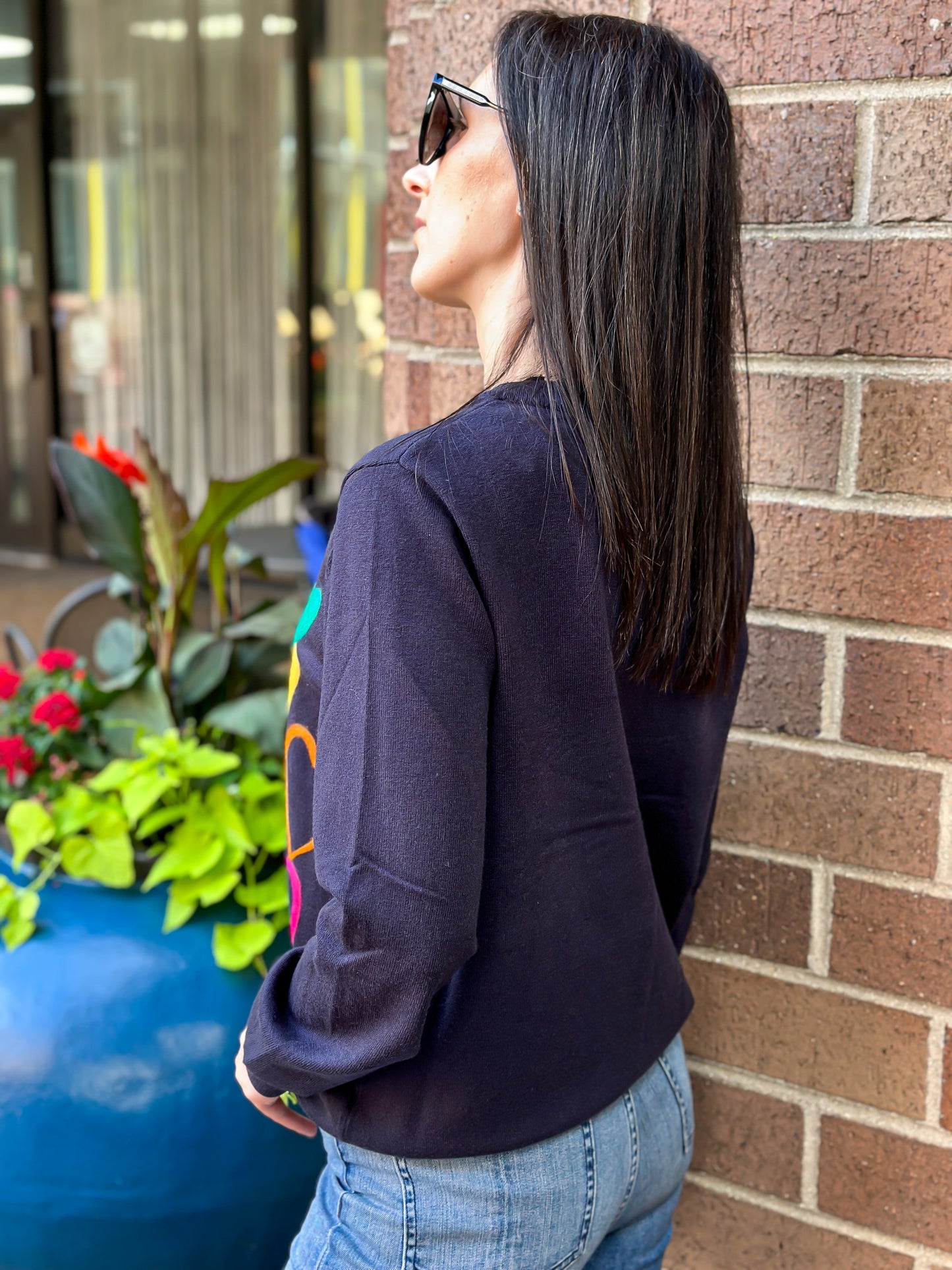 Navy Multicolor Heart Sweater