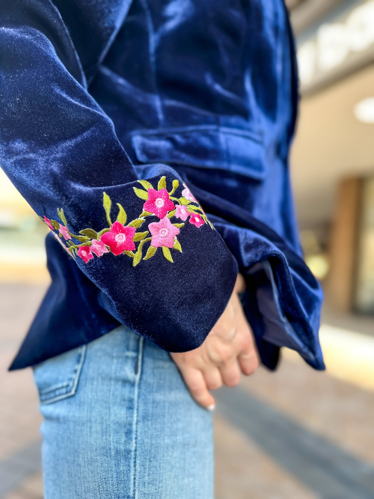 Pink Floral Navy Velvet Blazer